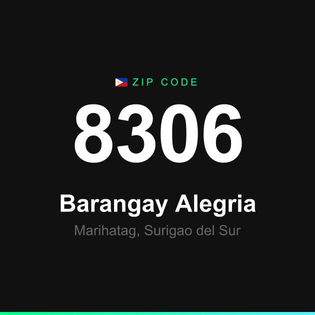 Shareable ZIP code 8306 card for Barangay Alegria