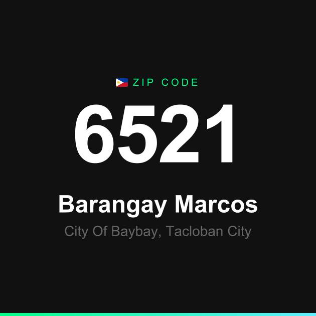 Shareable ZIP code 6521 card for Barangay Marcos