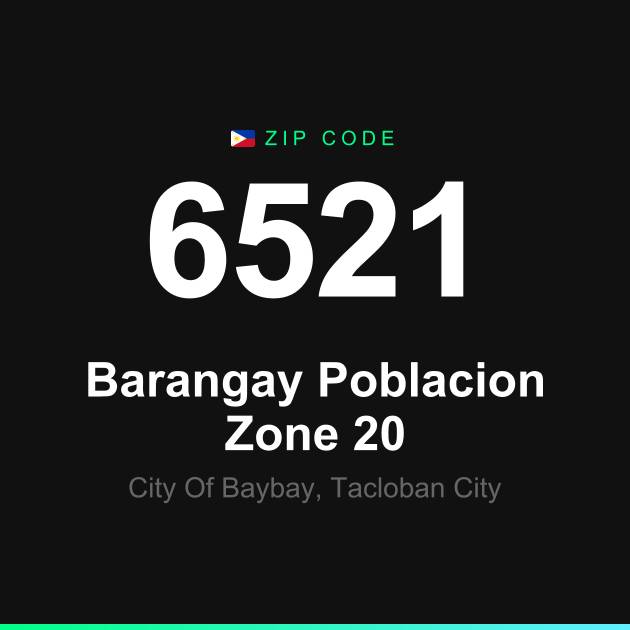 Shareable ZIP code 6521 card for Barangay Poblacion Zone 20