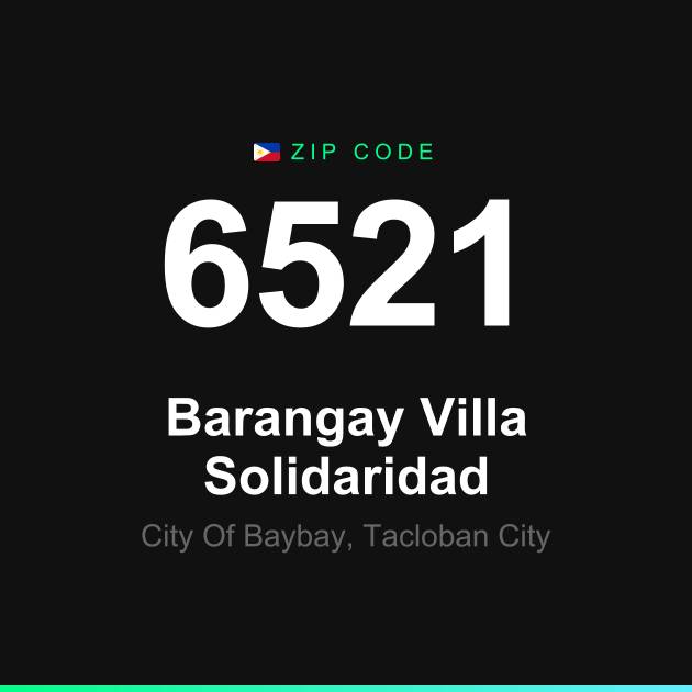 Shareable ZIP code 6521 card for Barangay Villa Solidaridad