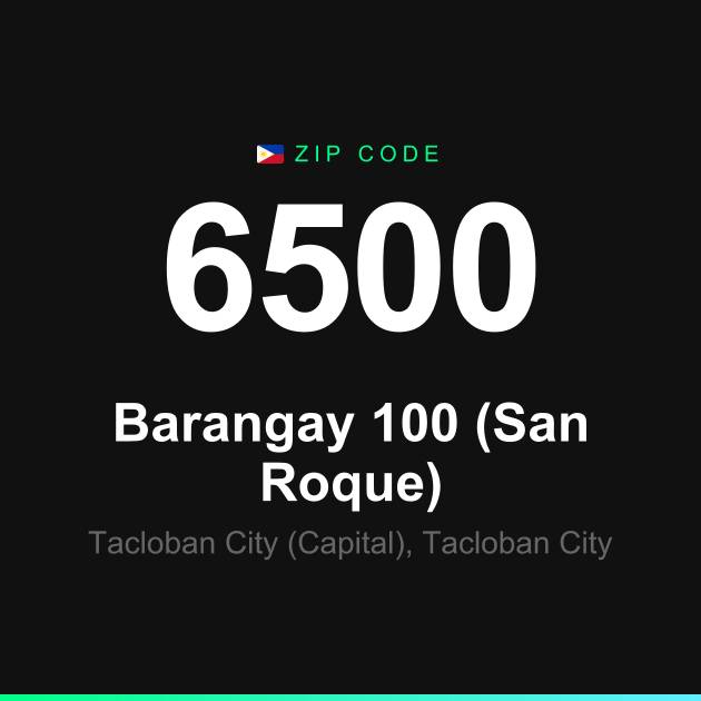 Shareable ZIP code 6500 card for Barangay 100 (San Roque)