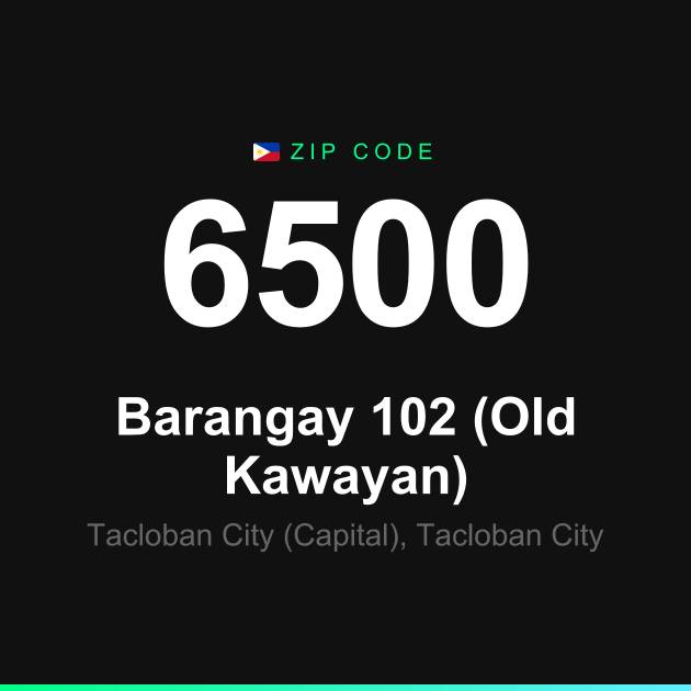 Shareable ZIP code 6500 card for Barangay 102 (Old Kawayan)