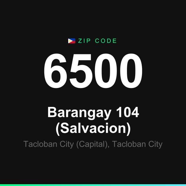 Shareable ZIP code 6500 card for Barangay 104 (Salvacion)