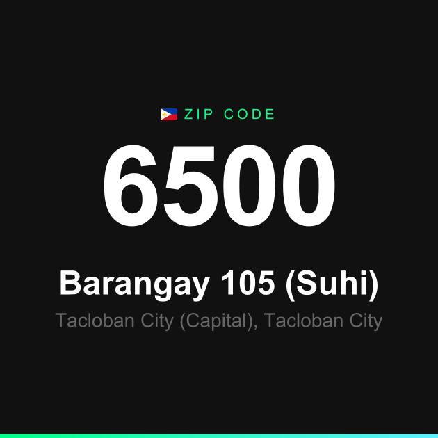 Shareable ZIP code 6500 card for Barangay 105 (Suhi)