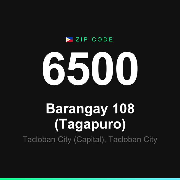 Shareable ZIP code 6500 card for Barangay 108 (Tagapuro)