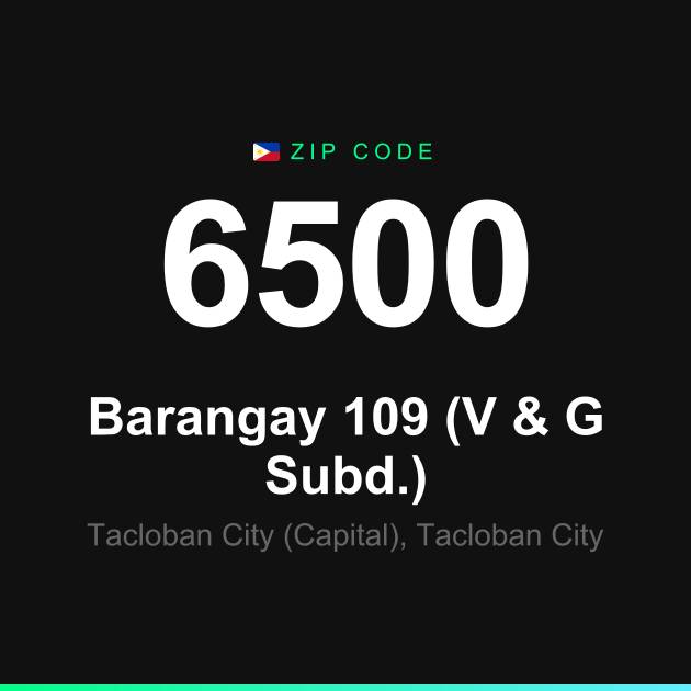 Shareable ZIP code 6500 card for Barangay 109 (V & G Subd.)