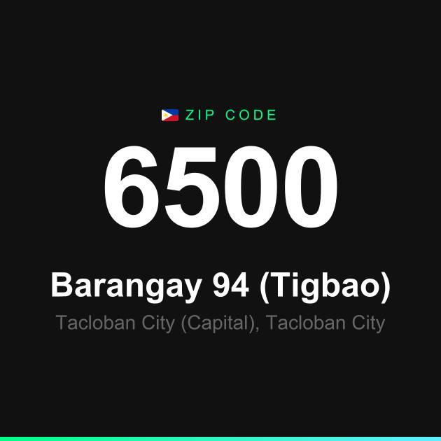 Shareable ZIP code 6500 card for Barangay 94 (Tigbao)