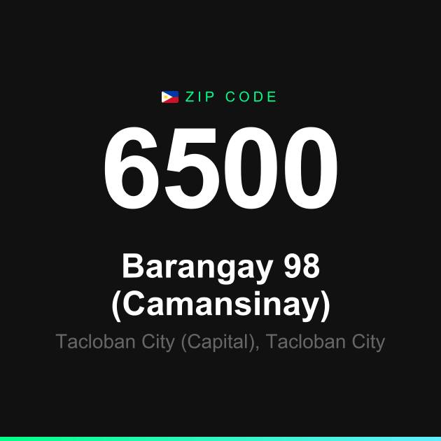 Shareable ZIP code 6500 card for Barangay 98 (Camansinay)