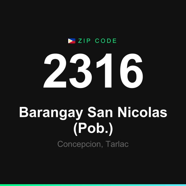 Shareable ZIP code 2316 card for Barangay San Nicolas (Pob.)