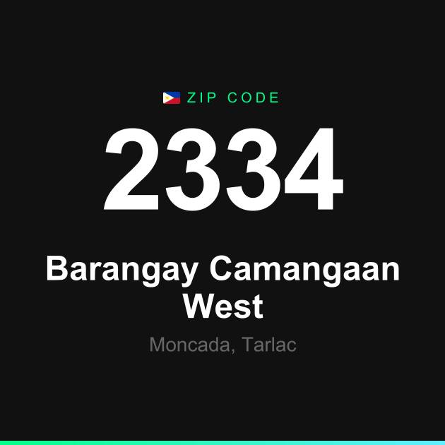 Shareable ZIP code 2334 card for Barangay Camangaan West