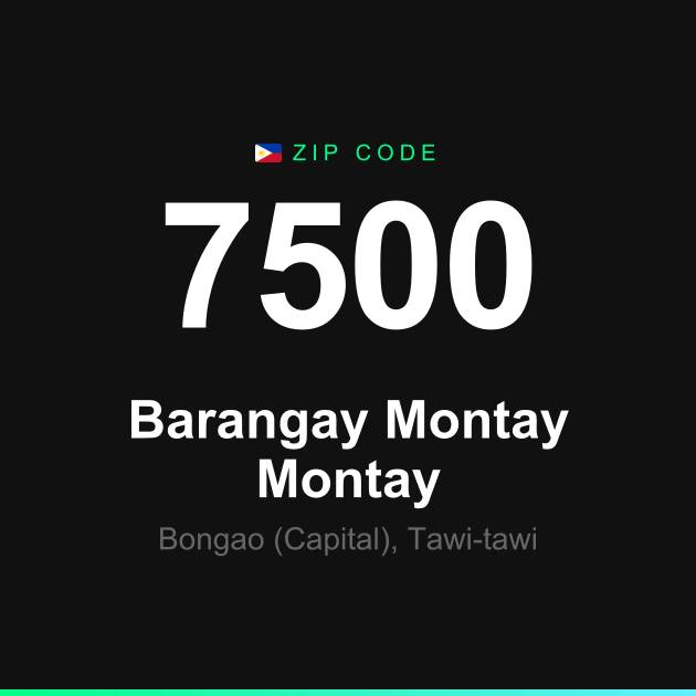 Shareable ZIP code 7500 card for Barangay Montay Montay