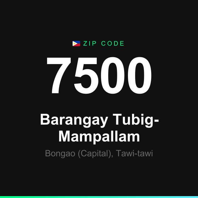 Shareable ZIP code 7500 card for Barangay Tubig-Mampallam