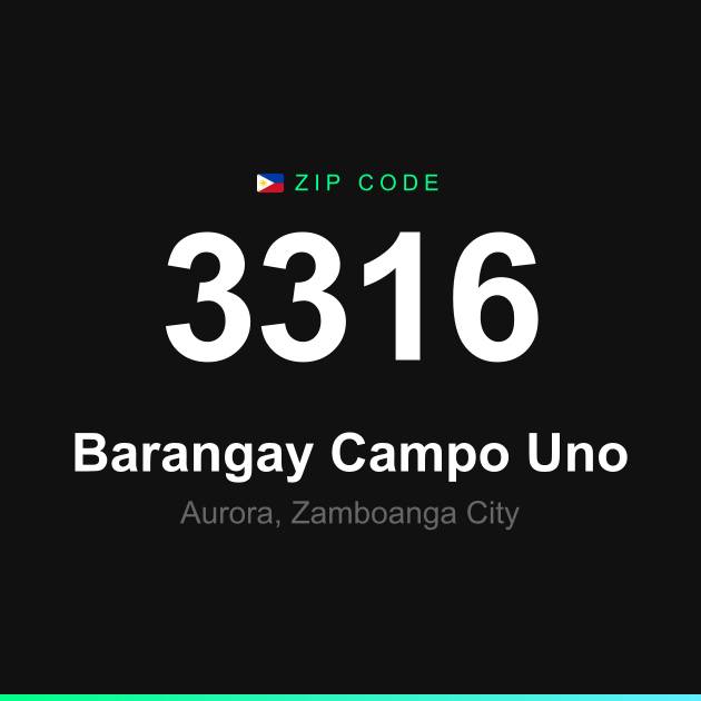 Shareable ZIP code 3316 card for Barangay Campo Uno