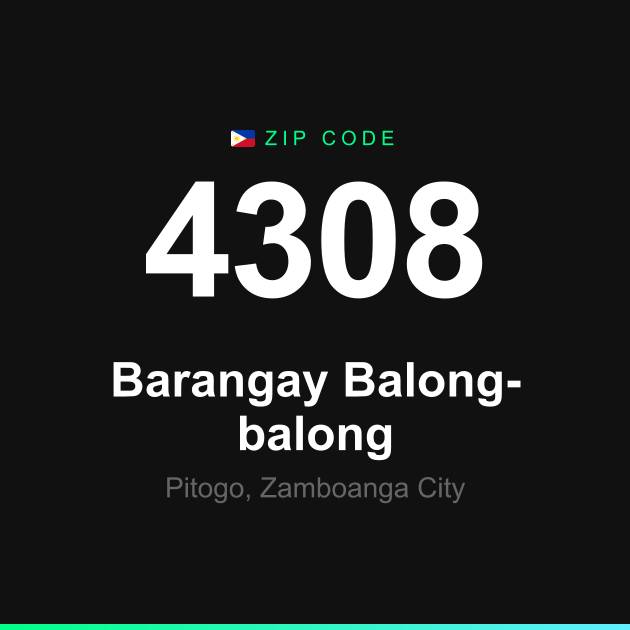 Shareable ZIP code 4308 card for Barangay Balong-balong