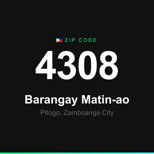 Shareable ZIP code 4308 card for Barangay Matin-ao