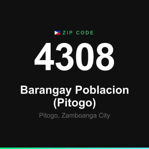 Shareable ZIP code 4308 card for Barangay Poblacion (Pitogo)
