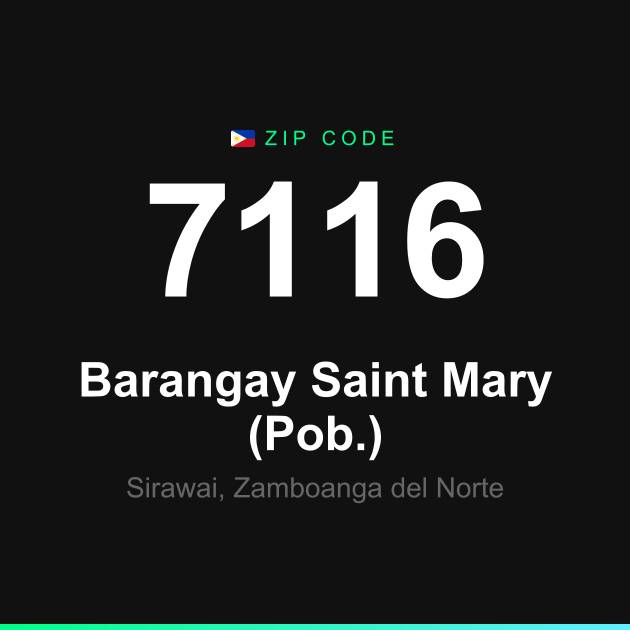 Shareable ZIP code 7116 card for Barangay Saint Mary (Pob.)